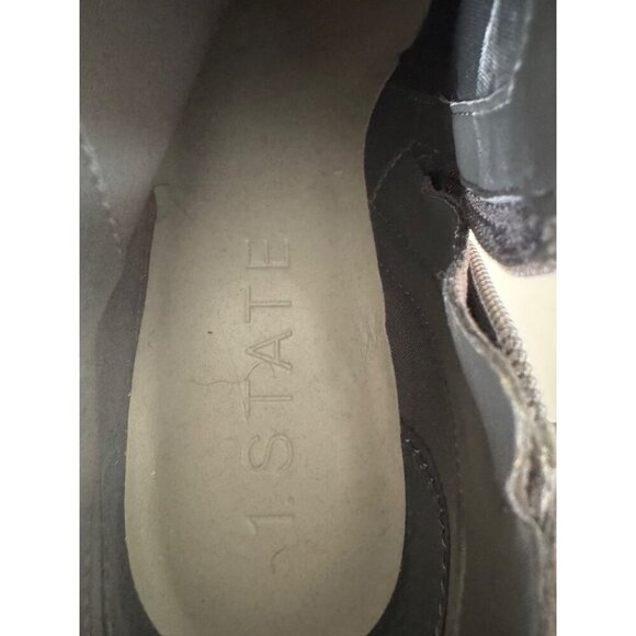 1. State Loka Studded Suede Ankle Bootie Wood Block Heel Almond Toe Size 8M Gray - Picture 5 of 15